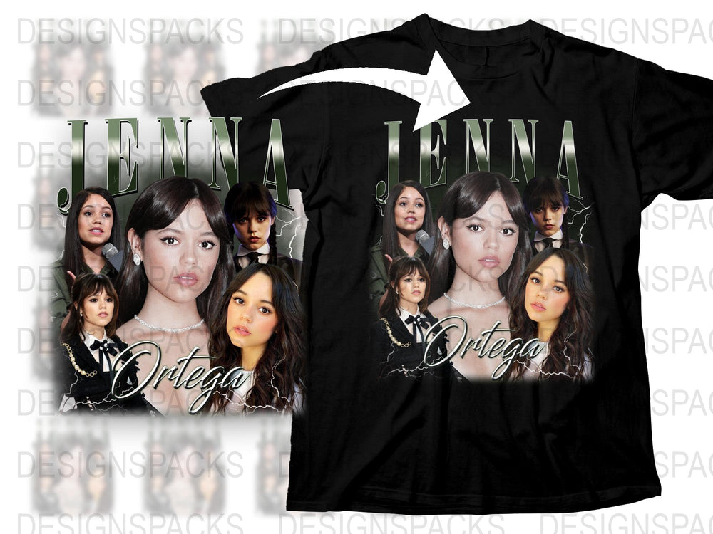 Jenna Ortega Inspired Graphic T-Shirt, Trendy Celebrity Photo Collage Tee, Fashionable Black Shirt for Fans
