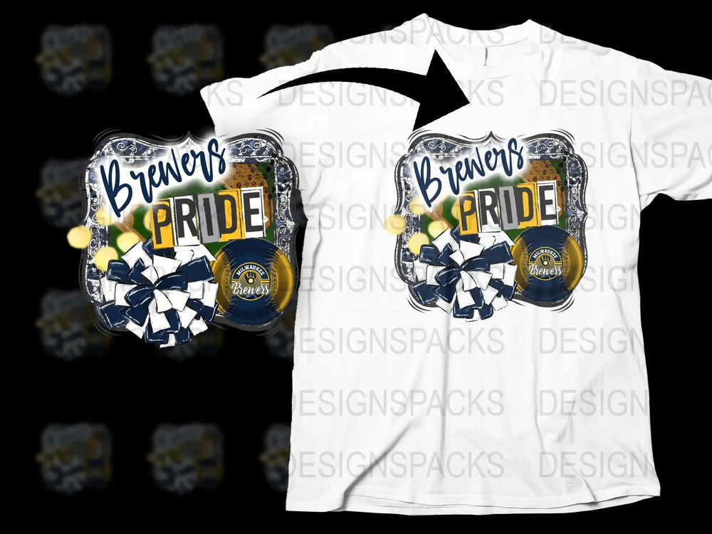 Brewers Pride t-shirt design with baseball and bow graphics, print-ready for DTG/DTF