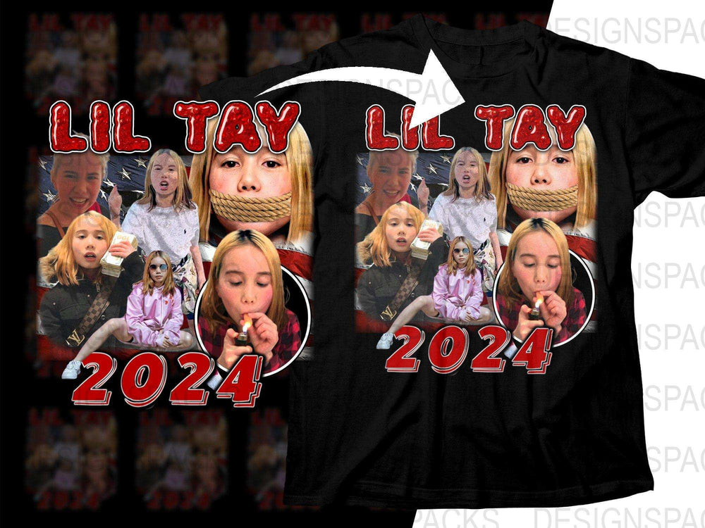 Lil Tay 2024 graphic t-shirt design with collage print, ideal for DTF/DTG printing