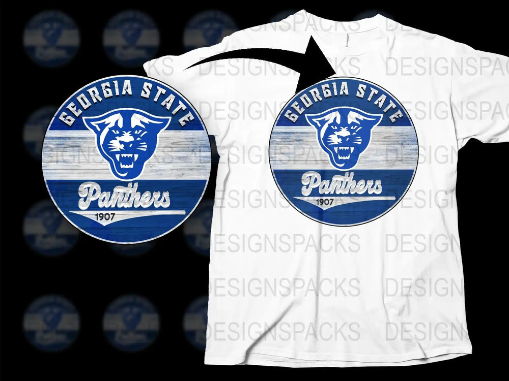Georgia State Panthers Vintage Logo T-Shirt, College Team, Blue and White, 1907, Men's Fashion Tee, Sports Fan Apparel