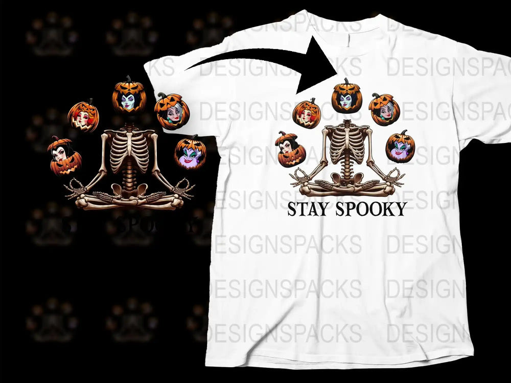 Halloween Skeleton T-Shirt, Stay Spooky Graphic Tee, Pumpkin Faces, Unisex Adult Casual Wear, Festive Holiday Apparel