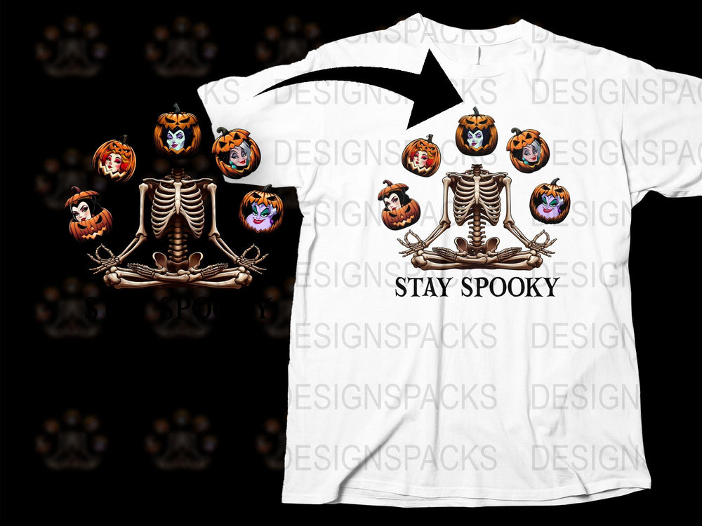 Halloween Skeleton T-Shirt, Stay Spooky Graphic Tee, Pumpkin Faces, Unisex Adult Casual Wear, Festive Holiday Apparel