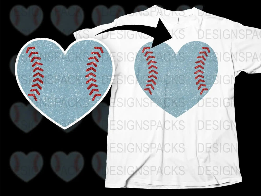 Baseball Heart Print T-Shirt, Men's White Graphic Tee, Sports Casual Wear, Gift for Baseball Fans