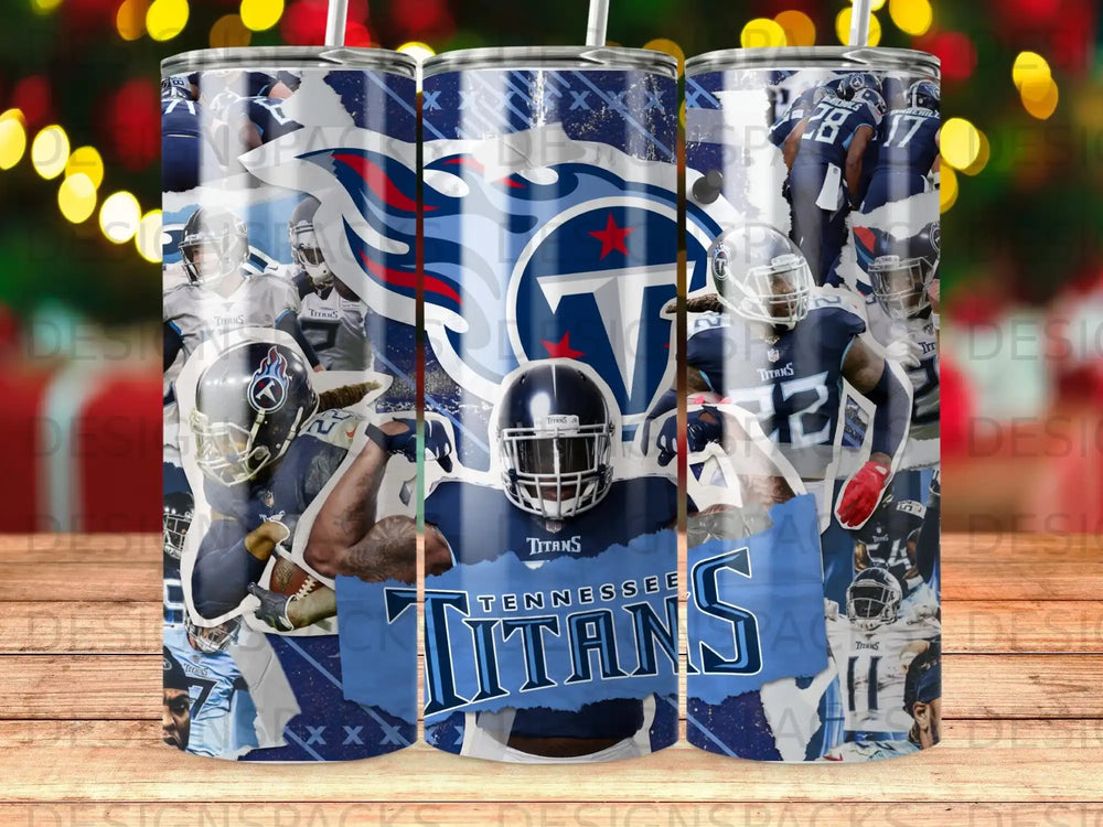 Tennessee Titans collage with team logos and football players.