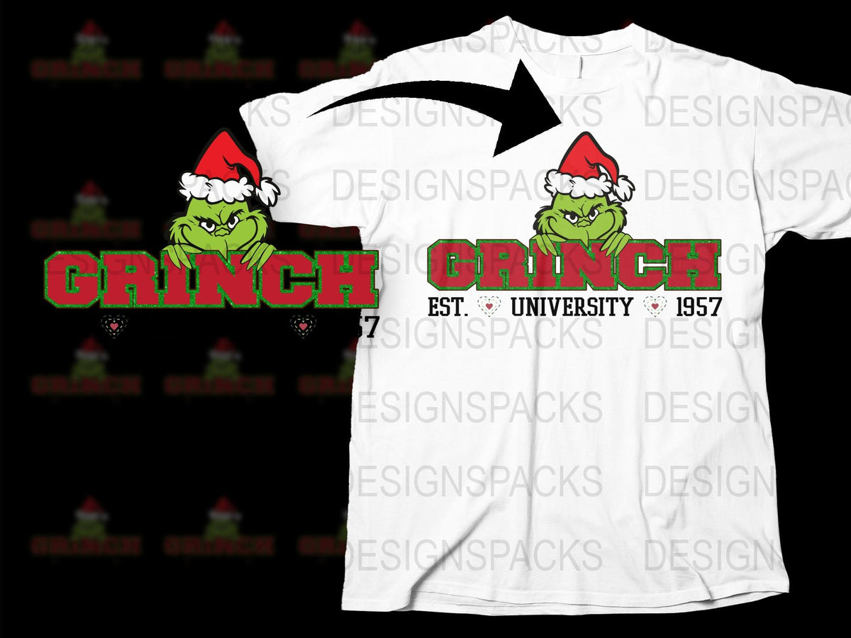 Grinch University Est. 1957 Christmas T-Shirt, Funny Holiday Santa Hat Tee, Unisex Graphic T-shirt