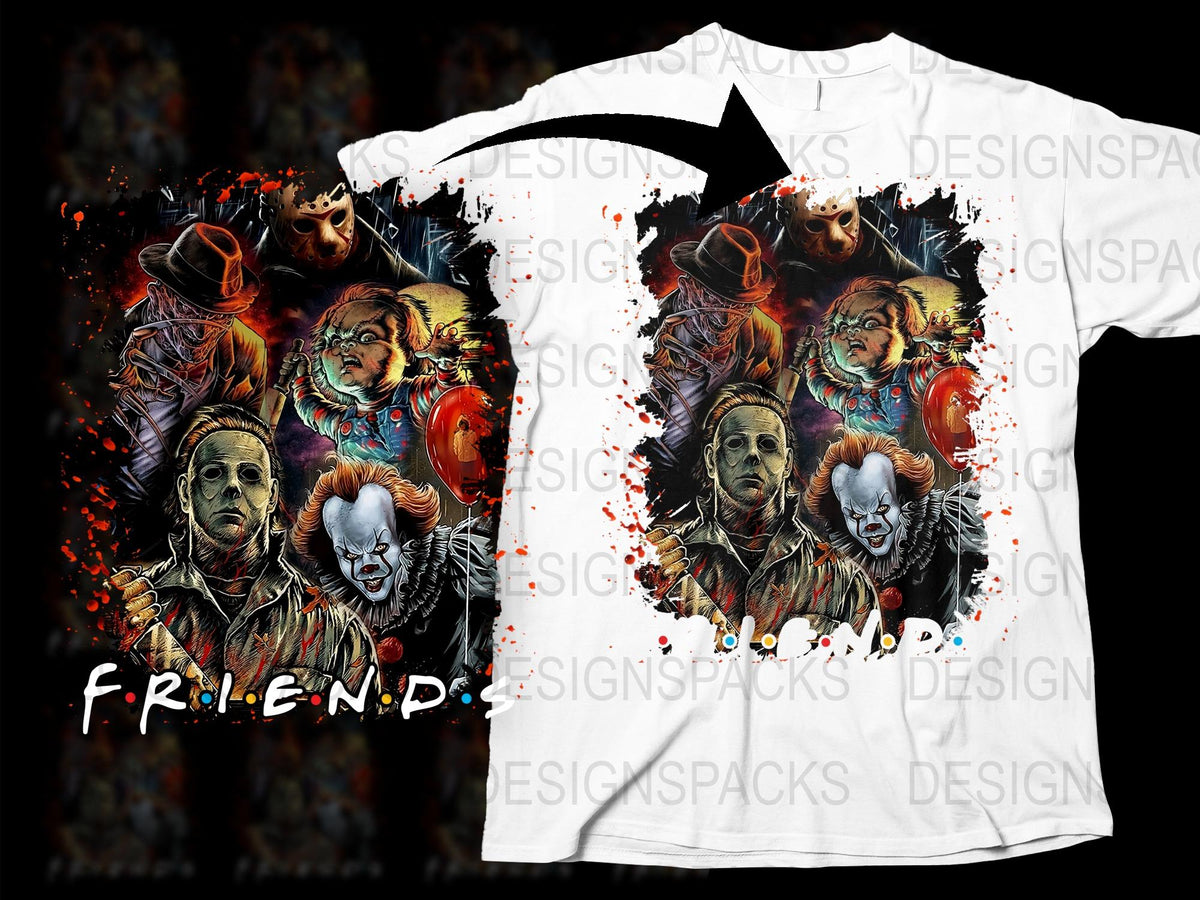 Horror Movie Clown T-Shirt, Scary Film Characters Graphic Tee, Unisex Horror Apparel, Halloween Shirt Design