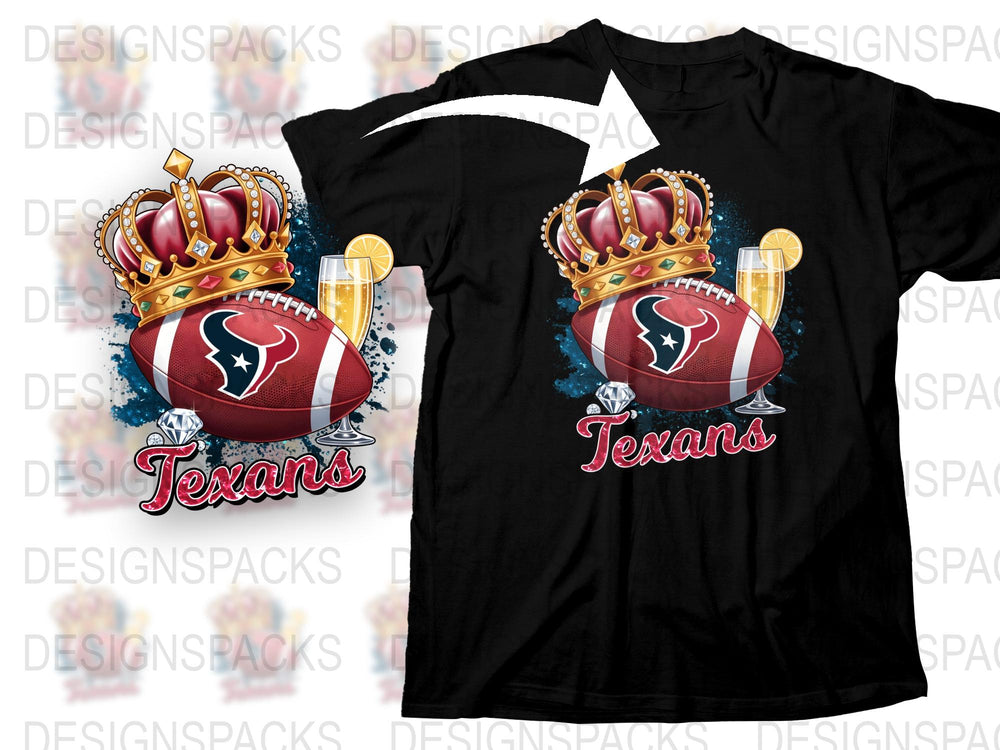 Houston Texans Themed T-Shirt, Crown and Football Design, Sports Fan Apparel, Gift Idea