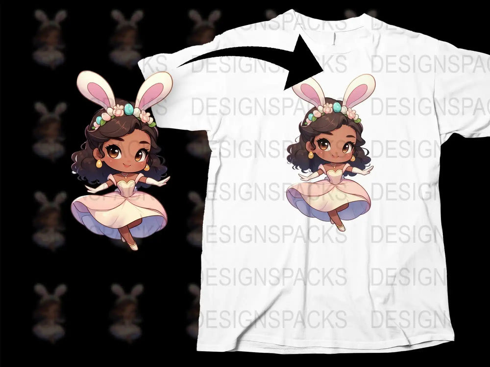 Cute Easter bunny girl design for t-shirt, print-ready PNG, DTF/DTG bundle