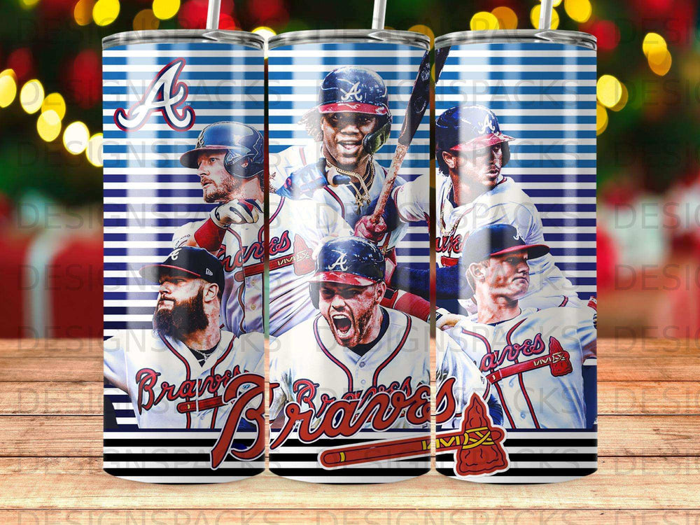 Atlanta Braves Player Collage Blue Stripes Tumbler product type