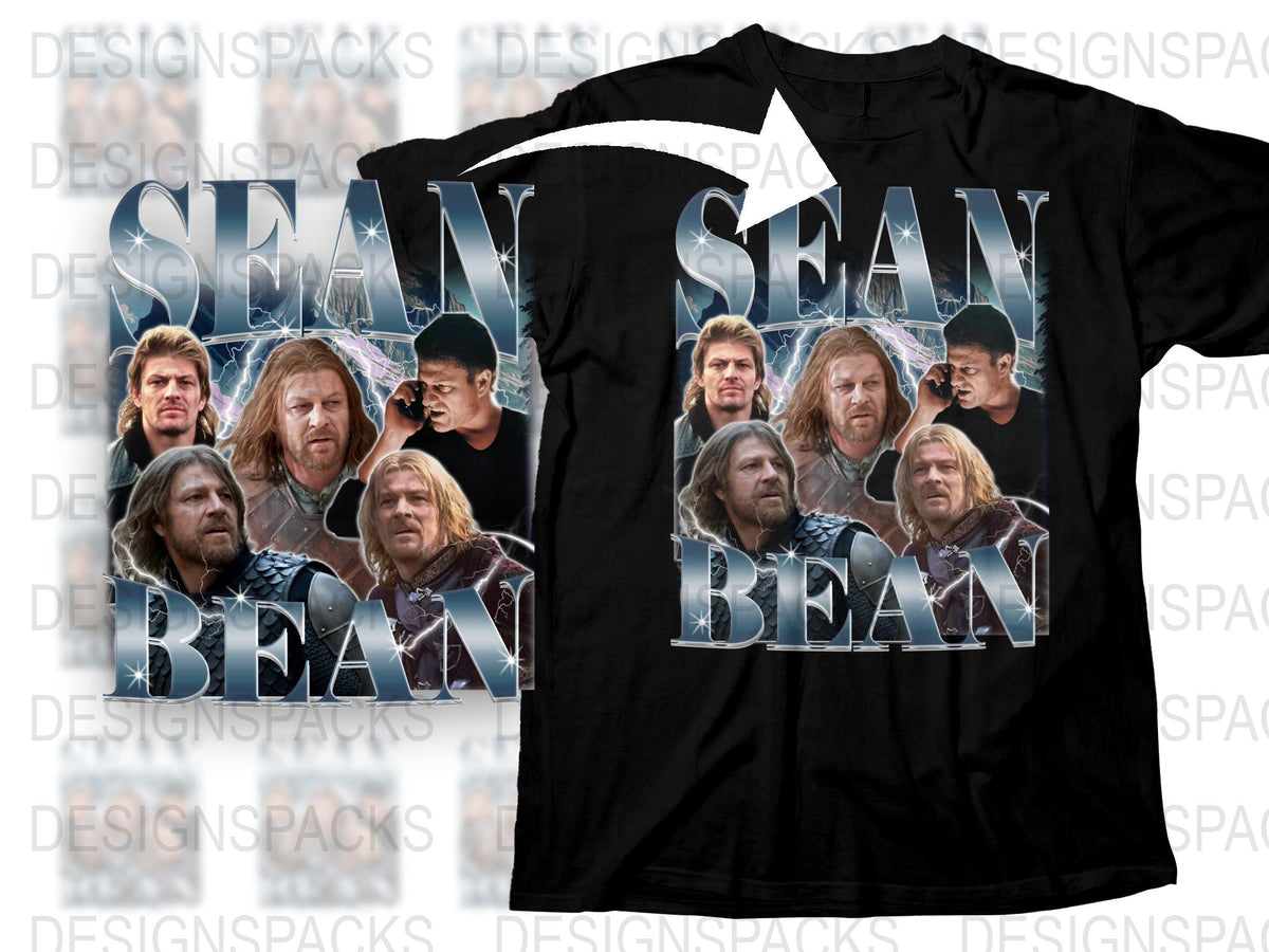 Sean Bean Actor Faces Collage T-Shirt, Movie Fan Gift, Graphic Tee, Men's Fashion, Unique Design Shirt