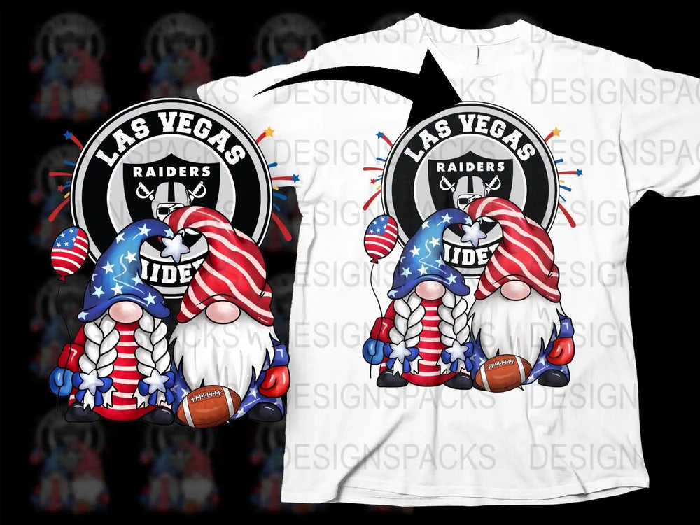 Las Vegas Raiders gnome design with American flag colors on white t-shirt