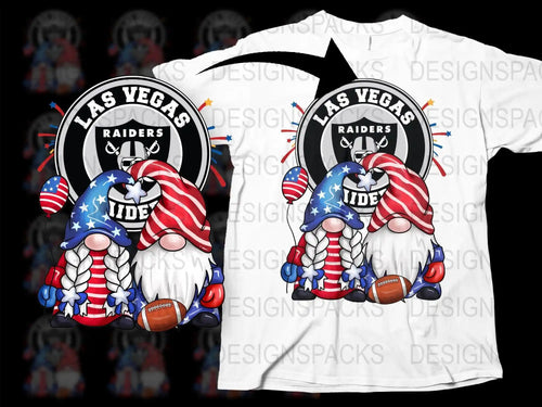 Las Vegas Raiders gnome design with American flag colors on white t-shirt