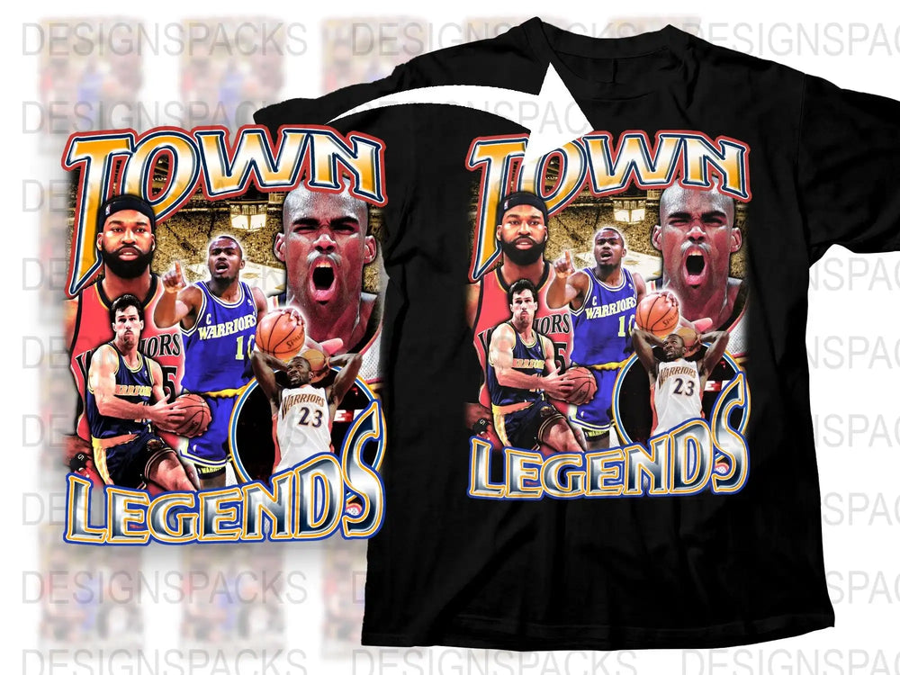 Basketball Legends T-Shirt Design with Warriors Players and Bold Graphics