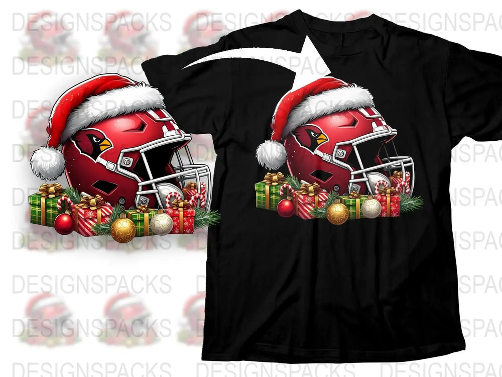 Festive Christmas Football Helmet T-Shirt, Holiday Sports Graphic Tee, Santa Hat Design, Gift for Sports Fans