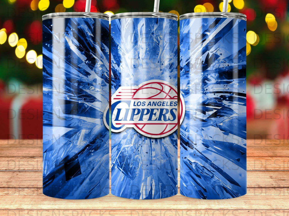 Los Angeles Clippers logo on a blue shattered glass background tumbler.