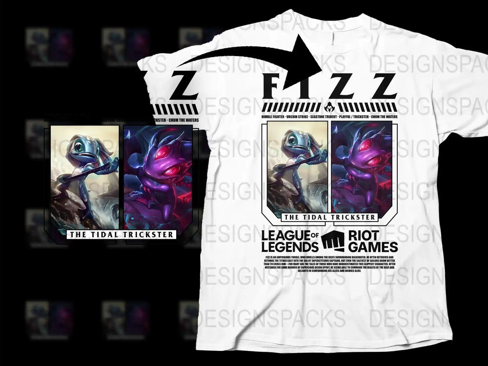 League of Legends Fizz T-Shirt, Gamer Tee, Graphic Tidal Trickster Design, Unisex White Top