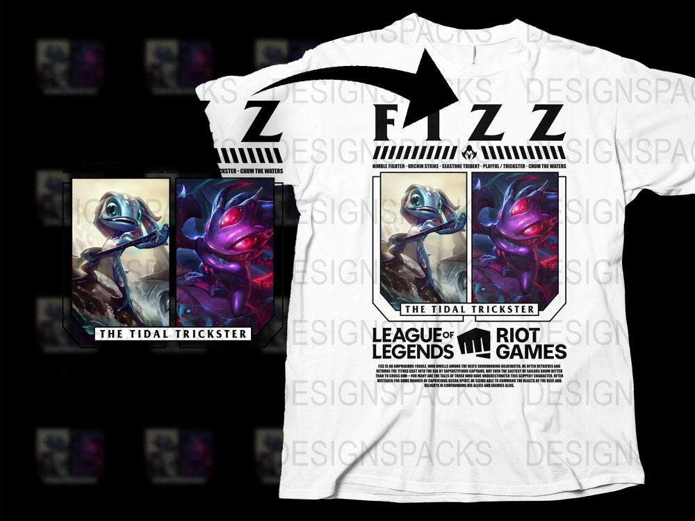 League of Legends Fizz T-Shirt, Gamer Tee, Graphic Tidal Trickster Design, Unisex White Top