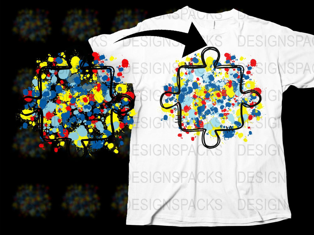 Colorful Puzzle Piece Design T-Shirt, Graphic Art Tee, Unisex Casual Fashion Top, Unique Print