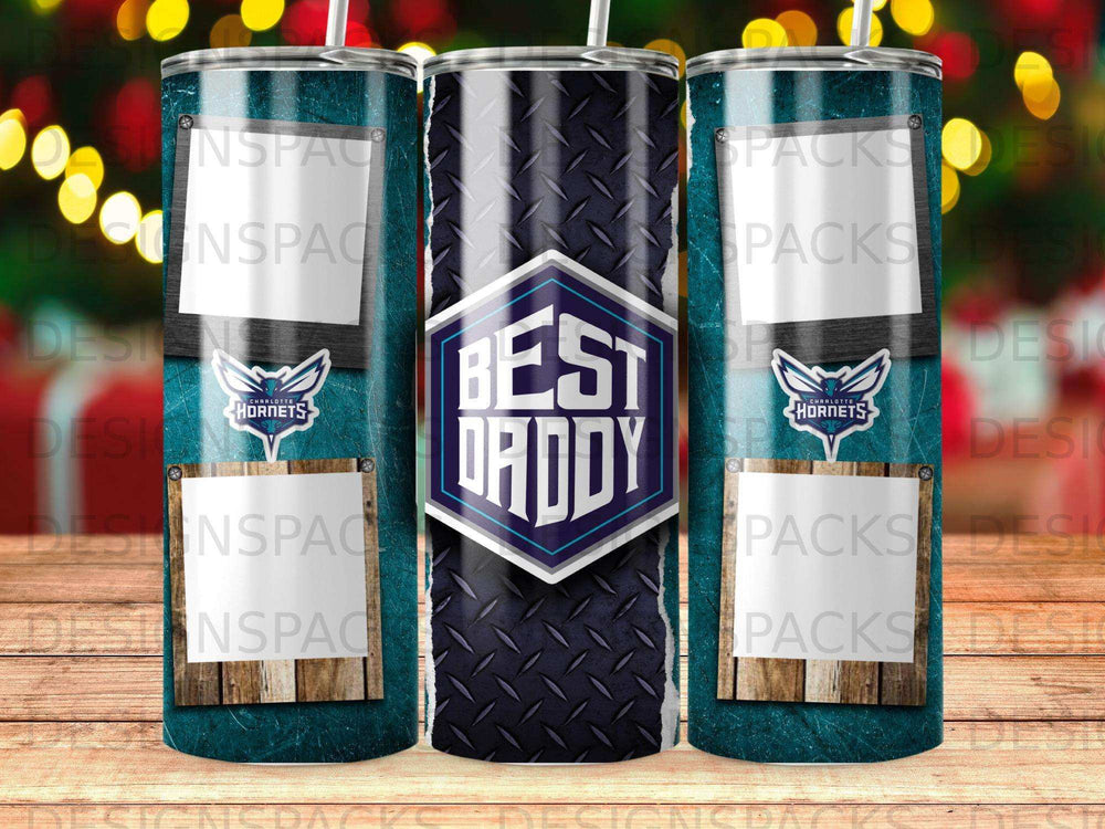 Charlotte Hornets "Best Daddy" tumbler with a diamond plate background.