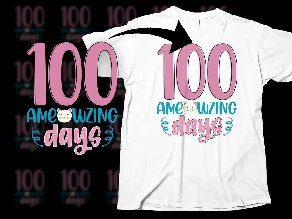 100 Amazing Days Celebration T-Shirt, Cute Emoji Print, Pink and Black Graphic Tee, Fun Event Shirt