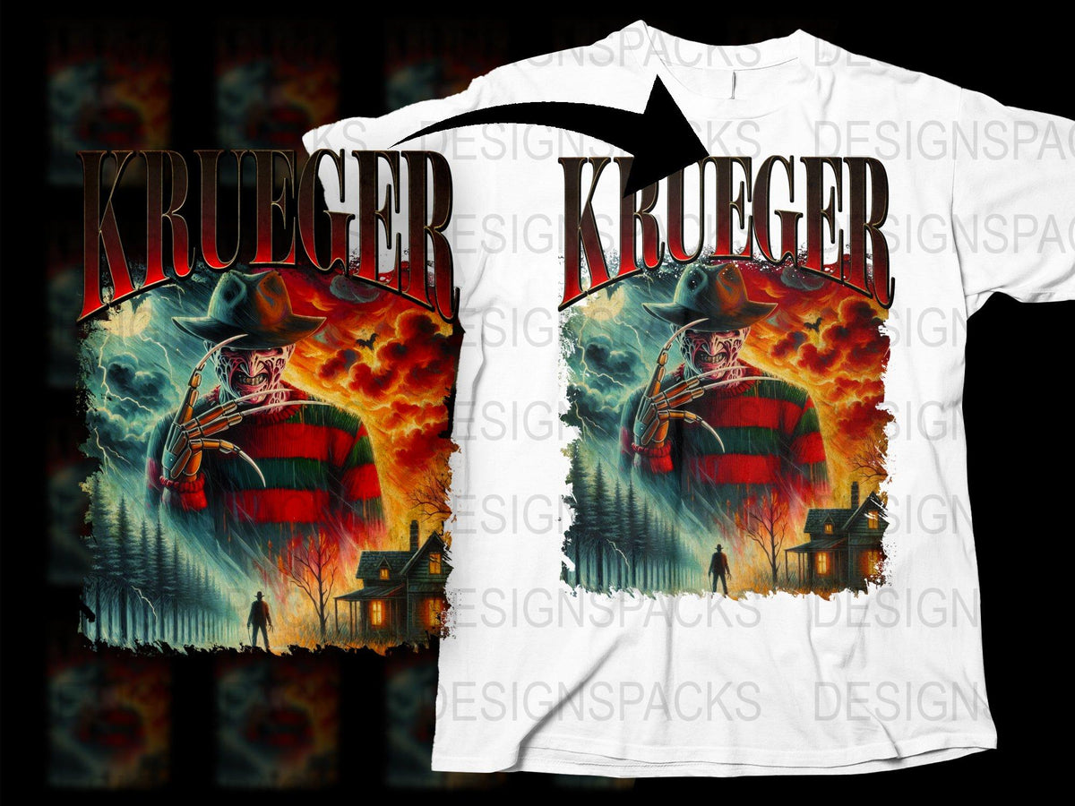 Krueger Horror Movie Inspired Graphic T-Shirt, Vintage Style Nightmare Tee, Unique Horror Fan Apparel, Unisex Clothing Gift.