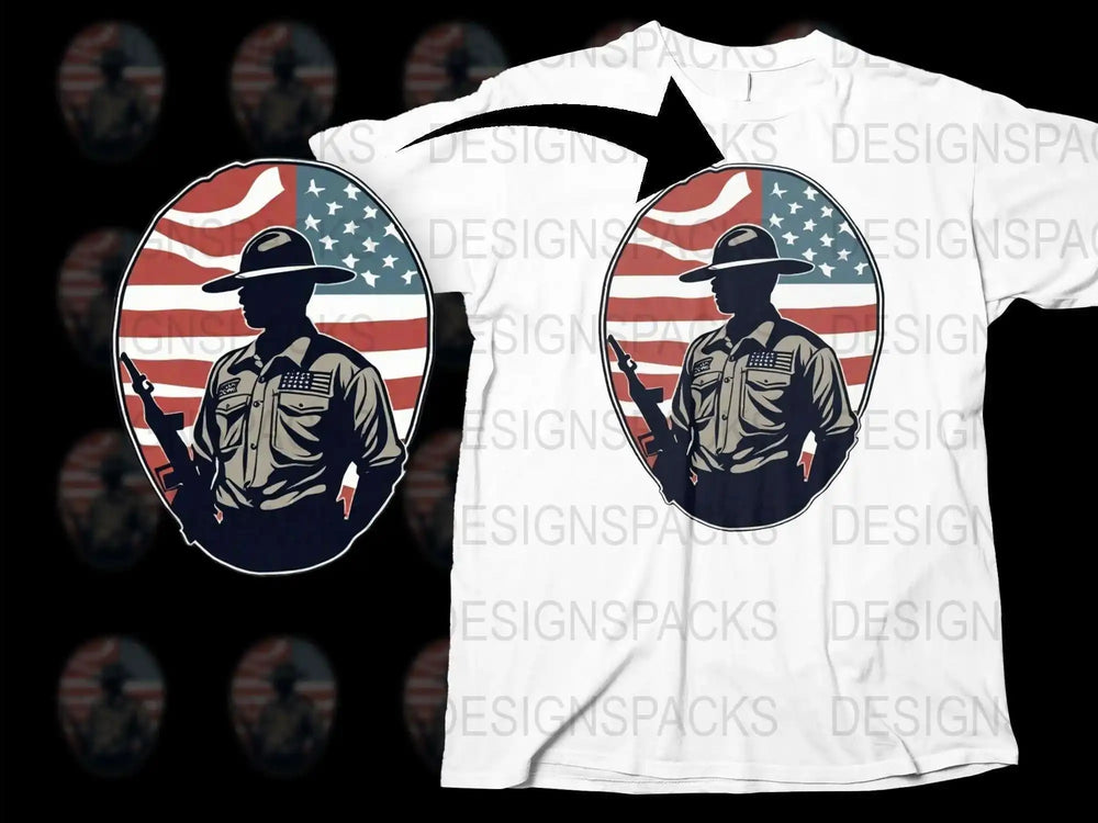 Patriotic Soldier Silhouette T-Shirt, American Flag Graphic, Military Appreciation Tee