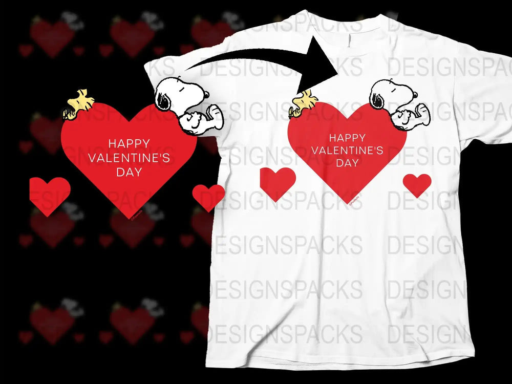 Snoopy and Woodstock on Valentine's Day heart design for t-shirt, print-ready PNG