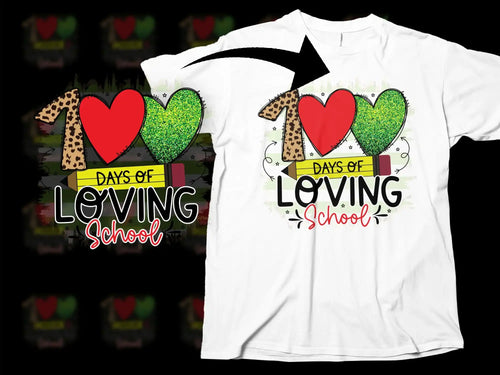 Teacher T-Shirt, 100 Days of Loving School, Heart Glitter Leopard Print, Educational Graphic Tee, Casual Unisex Style, School Celebration