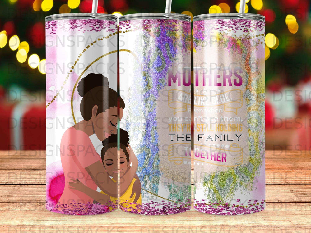 Mother and child hugging, with text about family.