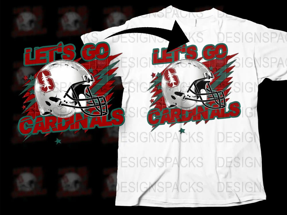 Let's Go Cardinals Football Helmet Graphic T-Shirt, Sports Fan Apparel, Team Support White Tee