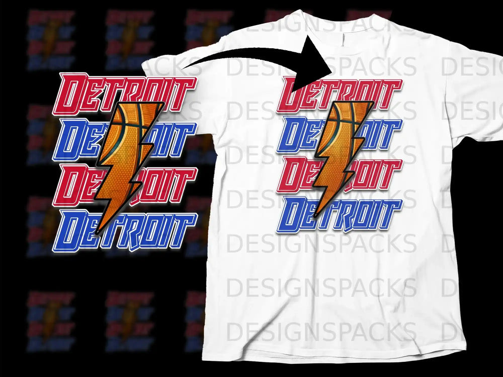 Detroit Basketball Lightning Bolt Graphic T-Shirt