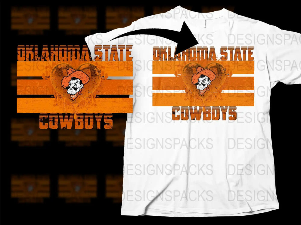 Oklahoma State Cowboys t-shirt design with orange stripes and mascot graphic