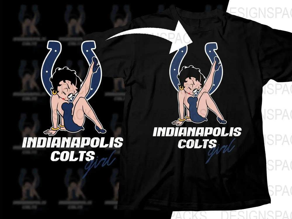 Indianapolis Colts girl design on black t-shirt with Betty Boop graphic