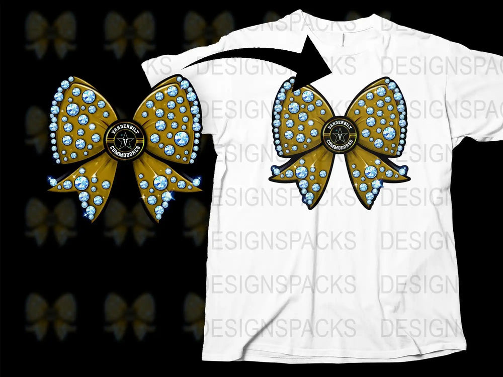 Vanderbilt Commodores bling bow design for t-shirt, print-ready PNG