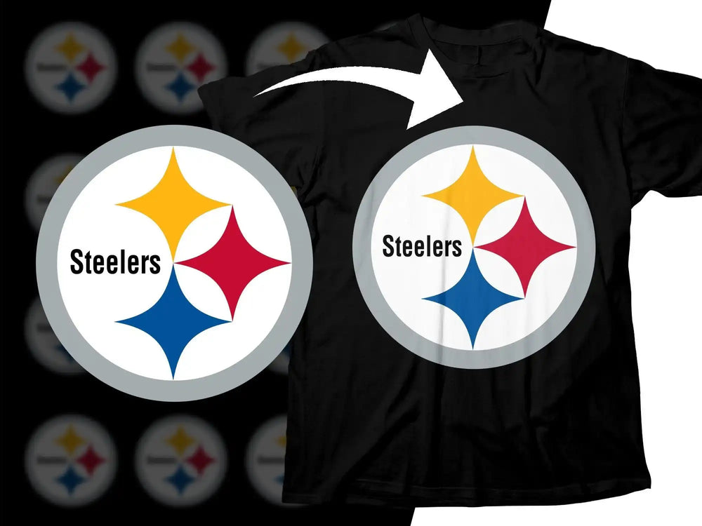 Pittsburgh Steelers logo on black t-shirt, print-ready design for DTG or DTF