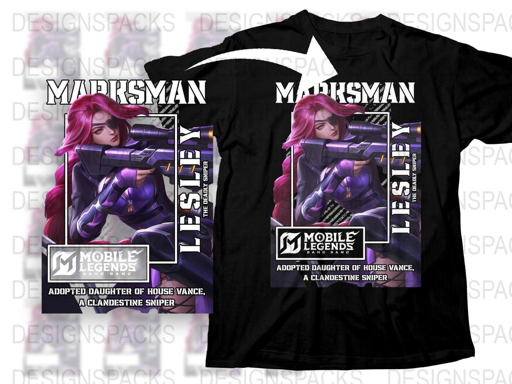 Mobile Legends Lesley Graphic T-Shirt, Sniper Marksman Hero Design Tee, Gaming Apparel for Fans