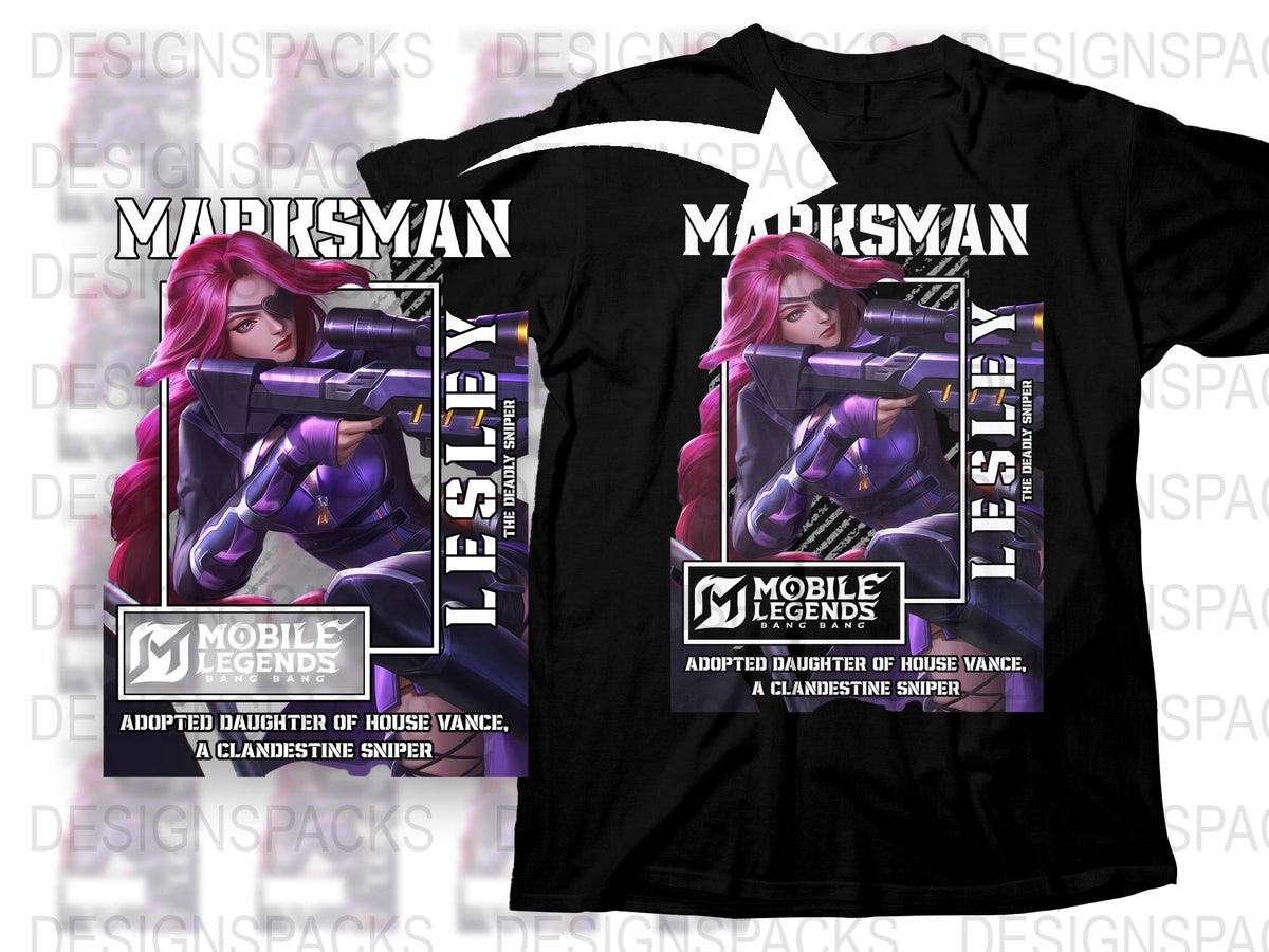 Mobile Legends Lesley Graphic T-Shirt, Sniper Marksman Hero Design Tee, Gaming Apparel for Fans