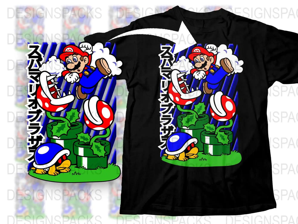 Colorful Mario Brothers Graphic T-Shirt, Vintage Video Game Tee, Retro Gaming Apparel, Fun Mushroom Design Shirt