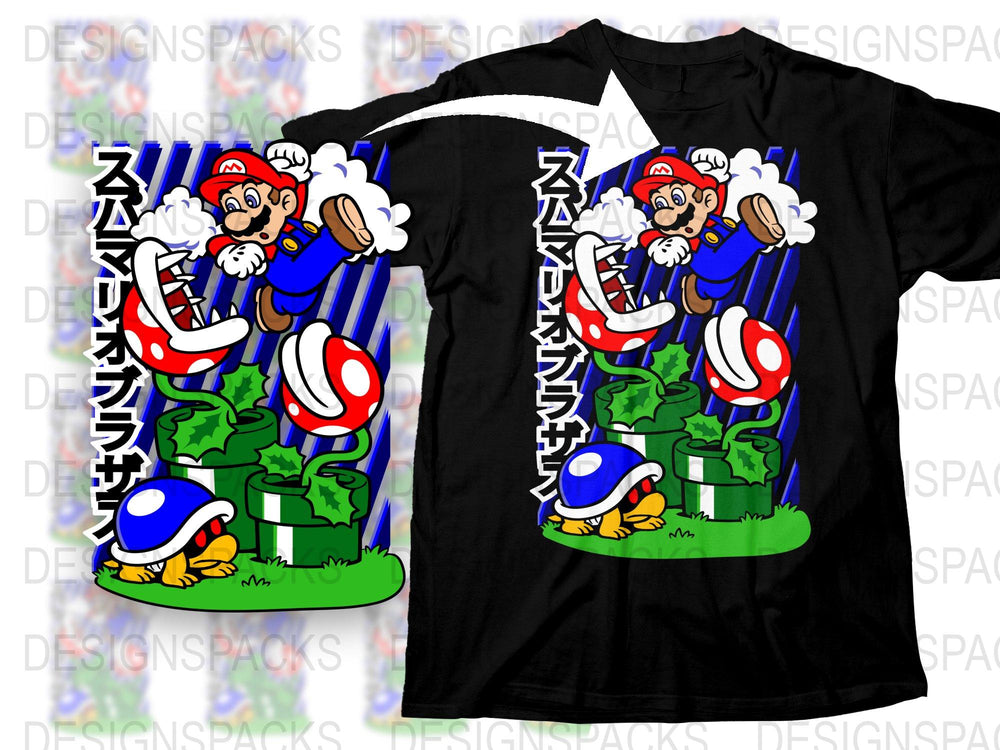 Colorful Mario Brothers Graphic T-Shirt, Vintage Video Game Tee, Retro Gaming Apparel, Fun Mushroom Design Shirt