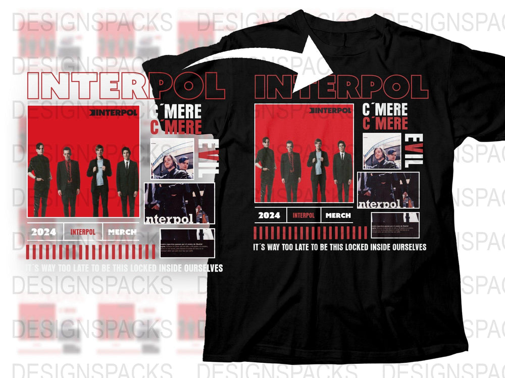 Interpol Band T-Shirt, Vintage Concert Tee, Music Merchandise, Black Red Graphic Shirt