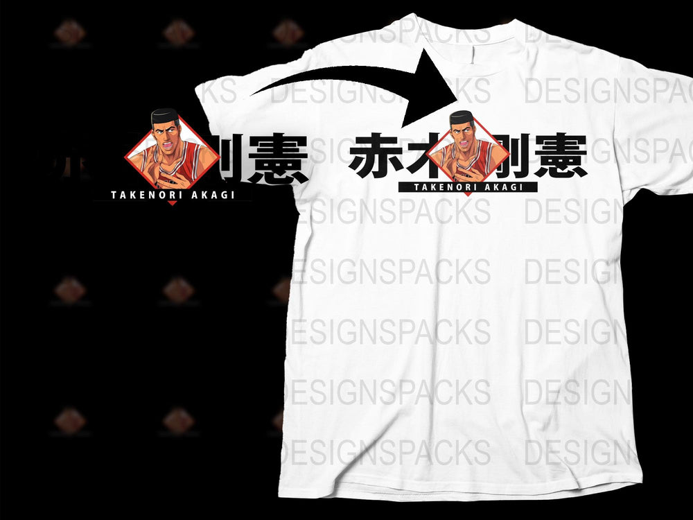 Takenori Akagi Slam Dunk Anime Graphic T-Shirt, Japanese Manga Character Tee, Unisex Cotton Shirt