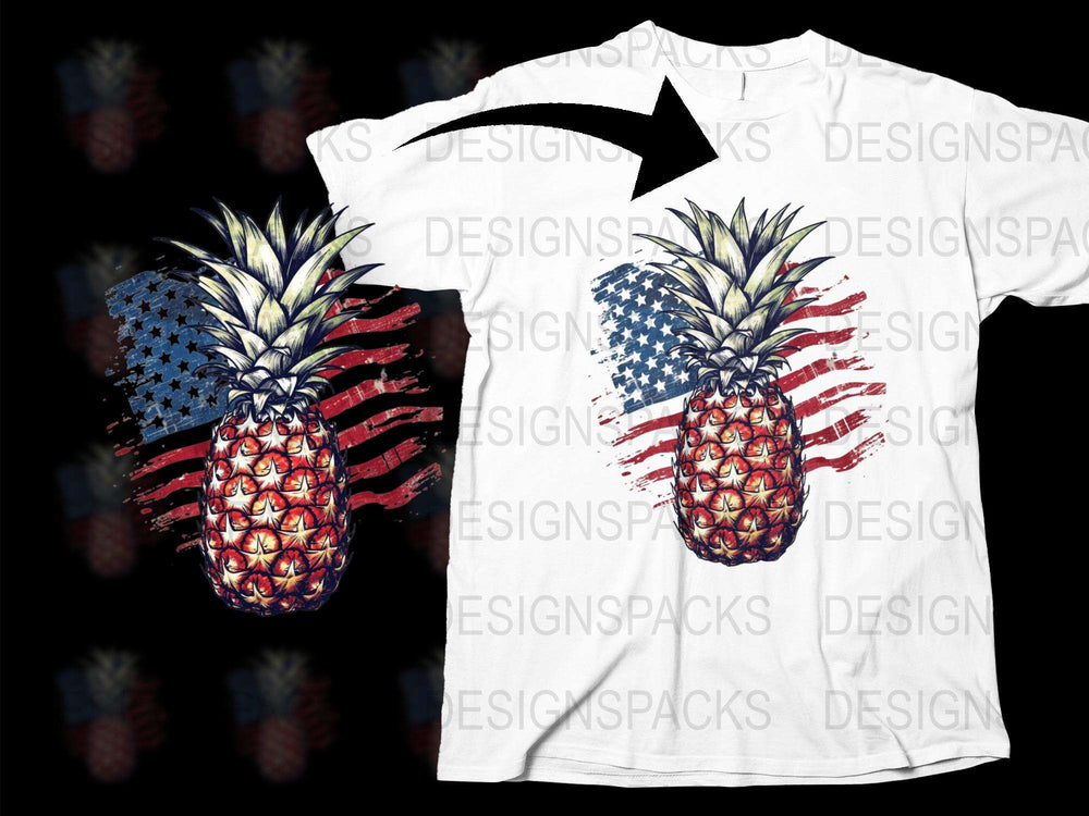Patriotic Pineapple T-Shirt, American Flag Print, July 4th Summer Tee, Unisex Casual Top, Fruit Design Shirt