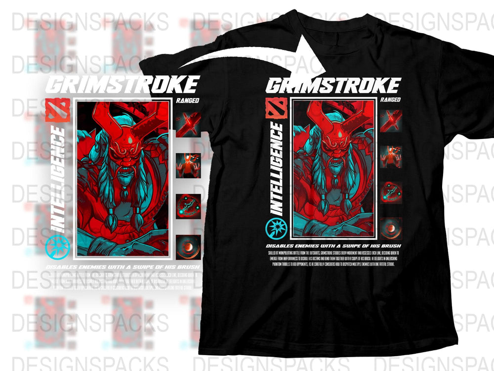Men's Graphic Tee Grimstroke Inspired Red and Black Gamer T-Shirt, Unique Comic Art Shirt