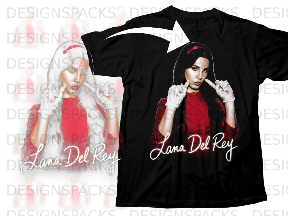 Black t-shirt featuring Lana Del Rey graphic and signature.