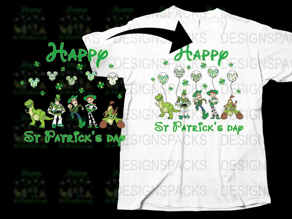 St Patrick's Day t-shirt with Toy Story characters and green shamrocks