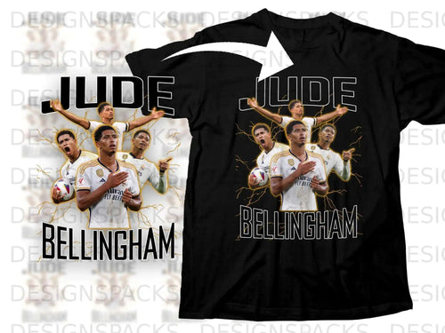 Black t-shirt featuring Jude Bellingham in action with 