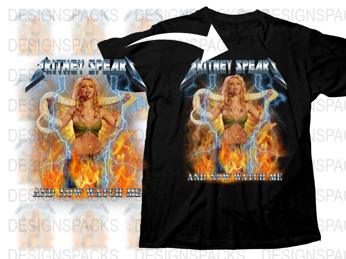 Britney Spears T-Shirt, Pop Icon Fire Graphic Tee, Music Star Fan Merchandise, Unisex Black Shirt