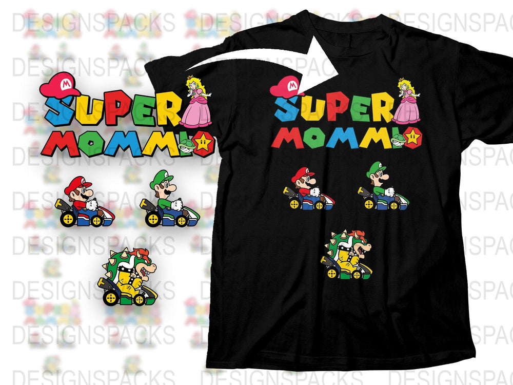 Super Mom T-Shirt, Mario Kart Inspired Family Tee, Fun Mom Life Gaming Shirt, Cartoon Style Mother's Gift