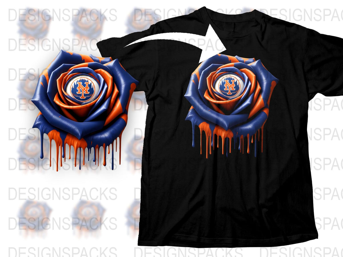 New York Mets Rose Drip Design T-Shirt, Cool MLB Team Logo Tee, Unique Sports Fan Apparel, Unisex Fashion