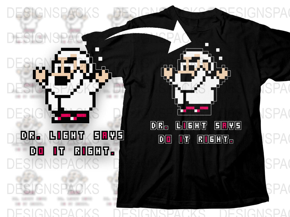Retro Pixel Art Dr. Light T-Shirt, 8-Bit Video Game Character Tee, Geek Culture Apparel, Unique Gamer Gift, Black Cotton Shirt